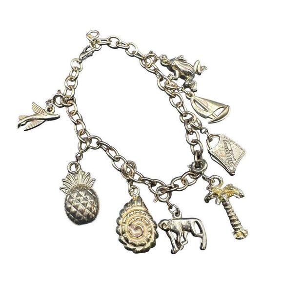 vacation Jewelry - Summer vacation gold tone charm bracelet multiple removable charms